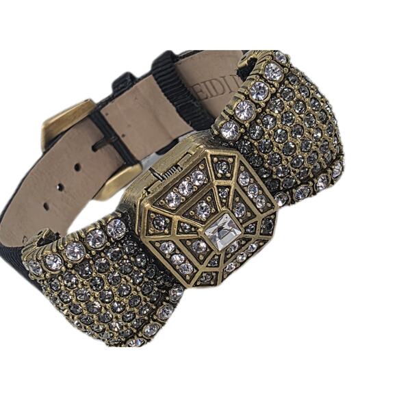 Heidi Daus Crystal Deco Bow Hidden Watch/Bracelet - Leather Band - New Battery - Picture 3 of 12
